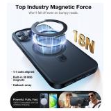 TORRAS Ultra Magnetic Ostand for iPhone 15 Pro Case [Fit for MagSafe] [Sturdy Stand & Ring Holder] Mil-Grade Shockproof Matte Anti-Scratch Slim Protective Kickstand Phone Case, Black Titanium 6.1"