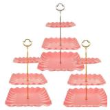 3PCS Cupcake Stand Set Plastic Cupcake Stand 3 Tiered Dessert Stand Square Pink Plastic Cupcake Display Stand Party Serving Trays for Holiday Dessert Table Decorations Birthday Wedding