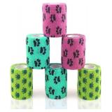 AUPCON Vet Wrap Cohesive Bandages Bulk Self Adhesive Bandage Wrap Self Adherent Wrap Non-Woven for Dogs Pet Animals & Ankle Sprains & Swelling 2 Inch x 5 Yards (3 Inch Print Claw)