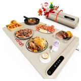 Warming Mat for Food, Voriah Electric Warming Tray with 3 Temp Settings & Auto Shut-Off, Food Warmer with Thick Silicone Surface to Keep Food Warm at Buffet, Parties, and Family Use Apricot