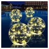 Cootway Floating Pool Lights, 15 Inch Warm White Solar Pool Light That Float, IP68 Waterproof Inflatable Light Up Pool Balls, Float or Hang Solar Floating Lights for Pool, Wedding, Party Decor - 4 pei