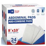 GauzeCare Sterile Abdominal- ABD Combine Pads| 24-Pack, 8x10 Inches| Extra Absorbent & Thick, Individually Wrapped Wound Dressing, First Aid Pads| Surgical-Grade, Nonstick- for Heavy Leakage, Post Op