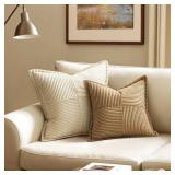 MIULEE Decorative Throw Pillow Covers for Couch Bed Livingroom 18x18 Inch Set of 2 Brown Boho Accent Throw Pllows Broadside Striped Patchwork Soft Corduroy Pillowcases