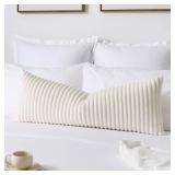 Kevin Textile Soft Plush 14x36 Inch Long Lumbar Pillow Cover 1 Pack, Luxury Fluffy Faux Fur Striped Flannel Rectangle Body Cushion Case for Couch Sofa Chair Bed Home Decor, Cream White