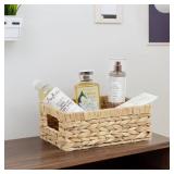 Wicker Baskets, Baskets for Organizing, Rattan Woven Basket for Storage, Organizer Bins with Built-in Handles, Storage Basket for Shelves (Water Hyacinth, Small)