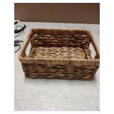 Wicker Baskets, Baskets for Organizing, Rattan Woven Basket for Storage, Organizer Bins with Built-in Handles, Storage Basket for Shelves (Water Hyacinth, Small)