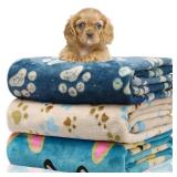 Rezutan 1 Pack 3 Blankets for Dogs, Dog Blanket for Small Pet Cat, Premium Soft Fluffy Suitable for Dog Kennels & Beds, Gifts Puppy Blanket Essentials, 23x16 inch, Blue/Beige/Navy Blue