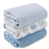 GLLQUEN BABY Muslin Swaddle Blankets,3-Pack Receiving Blanket for Newborn Boys and Girls,Baby Swaddle Blanket Unisex, Elephant,Baby Essentials, Registry & Gift, 40 x 38 inches