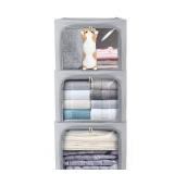 STSTECH Clothes Storage Box Bins Stackable Foldable Organizer with Metal Frame for Clothing Bedding Shelves,Closet Container with Clear Window Zipper and Label Holder Gray,Small-40L x3 Pack