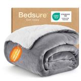 Bedsure GentleSoft Sherpa Fleece Throw Blanket for Couch Thick & Cozy Christmas Blanket for Winter, Non-Heated, Soft Fuzzy Plush Throw Gifts for Women and Men, Grey, 50x60 Inches