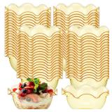 Newtay 100pcs 6oz Small Plastic Dessert Bowls Ice Cream Bowls Reusable Flower Shaped Party Serving Elegant Buffet Serving Cups for Nuts, Salad, Fruit, Snacks and Yogurt Gold