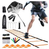 YISSVIC Agility Ladder 20 Feet 12 Adjustable Rungs Speed Training Equipment Set, Agility Ladder, Football Cones, Running Parachute, Jump Rope, Resistance Bands