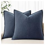 MIULEE Decorative Linen Euro Sham Pillow Covers 24x24 Indigo Blue Boho Farmhouse Neutral Couch Throw Pillows for Bed Pack of 2 Accent Coastal Modern Pillowcase Summer Sofa Livingroom Home Decor