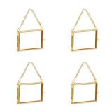 Alpertie 4PCS Glass Frame for Pressed Flowers, 3x2 Inch Creative Brass Hanging Photo Frame Double Glass Frame with Chain DIY Vintage Home Decor(Style 2)