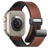 WestEagle Magnetic Leather Bands Compatible with Apple Watch 49mm 46mm 45mm 44mm 42mm(S3/2/1) for Men Women, Genuine Leather with Magnetic Buckle for iWatch Ultra1/2/3 Series SE11/10/9/8/7/6/5/4/3/2/1