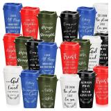 Skylety 20 Pack Christian Gifts for Men Women 16oz Reusable Bible Verse Tumbler Bulk Plastic Coffee Cups with Lids Inspirational Religious Church Gifts for Valentine Easter Birthday (Bold Color)