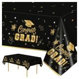 2 Pack Graduation Tablecloth - Congrats Grad Table Cloths, Plastic Disposable Rectangle Black Gold Class of 2026 Table Cover for Graduation Tables Decorations Party Decor Supplies Favors,108 x 54 Inch