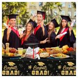 2 Pack Graduation Tablecloth - Congrats Grad Table Cloths, Plastic Disposable Rectangle Black Gold Class of 2026 Table Cover for Graduation Tables Decorations Party Decor Supplies Favors,108 x 54 Inch