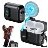 RFUNGUANGO for AirPods Pro1/2 Case 2024 Latest Multi Functional Earphone Case Bracket Function MagSafe Function Anti Fall Lock Automatic Open Cover 2024 A+Series-Black