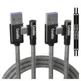 USB A to C Cable (2 Pack, 2FT+2FT), Right Angle 90 Degree Type-C Fast Charging Cable, Nylon Braided Cord, Supports 5A/ 3A/ 60W/PD 20W, for iPhone 15 Series, Galaxy S22, Google Pixel, LG, Car Carplay