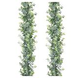 DearHouse Faux Eucalyptus Garland Plant, 2 Pack Artificial Vines Hanging Eucalyptus Leaves Greenery Garland for Wedding Backdrop Arch Wall Decor, 6 Feet/pcs UV Protected Indoor Outdoor