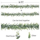 DearHouse Faux Eucalyptus Garland Plant, 2 Pack Artificial Vines Hanging Eucalyptus Leaves Greenery Garland for Wedding Backdrop Arch Wall Decor, 6 Feet/pcs UV Protected Indoor Outdoor