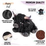 Happy Fuel Highland Cow Microwavable 1.5lbs Unscented Heating Pad for Women & Kids- Cute Soft Cozy Pillow Plush Heatable Warm Stuffed Animals- Kawaii Hot & Cold Plushie Toy- Cow Gifts for Girls & Boys