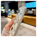 iFiLOVE for iPhone 17 Pro Max Bling Diamond Case with Flower Strap, 3D Luxury Sparkle Glitter Crystal Rhinestone Pearl Love Rose Wristband Bracelet Case Cover for Girls Women Kids (White)