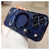 LXK Magnetic Invisible Stand for iPhone 17 Pro Max Case 6.9" Compatible with MagSafe, Military-Grade Protection, with Camera Protector, Clear Scratch-Resistant Back Cover for 17 ProMax, Deep Blue