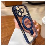 LXK Magnetic Invisible Stand for iPhone 17 Pro Max Case 6.9" Compatible with MagSafe, Military-Grade Protection, with Camera Protector, Clear Scratch-Resistant Back Cover for 17 ProMax, Deep Blue