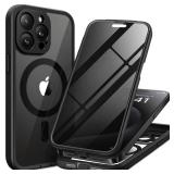 TIESZEN for iPhone 15 Pro Max Case, Compatible with MagSafe, Built-in Privacy Screen Protector and Camera Protection, Anti Spy Full Body Dustproof Shockproof Hard Phone Case 6.7", Black
