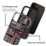 TnXee Case Compatible with iPhone 16 Pro Max,Compatible with MagSafe,Glossy Fall Prevention Hybrid 2-Layer Hard Shell Cases for Girls Boys,Floral Bookshelf Retro Pink