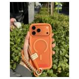 Leriufa for iPhone 17 Pro Case Cute Wavy Matte Orange |Compatible with MagSafe,Color-Matched Lanyard,Military Grade Shockproof,Slim & Durable,Travel-Ready & Stylish
