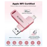 MFi Certified 256GB Flash Drive for iPhone Photo Stick, USB Memory Stick iPhone Flash Drive for Photos Videos, High Speed External Storage USB Stick Thumb Drive for iPhone/iPad/Android/PC(Rose Pink)