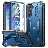 for Samsung Galaxy S21-FE Phone Case: Dual-Layer Military Grade Drop Proof Full Protection Cover with Kickstand | Durable Rugged Shockproof TPU Matte Textured Tough Protective Bumper Shell (Blue)