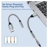 (2-Pack) QimKero External Stereo Sound Card, USB-A to 3.5mm TRRS 4-Pole Female, USB to 3.5mm AUX Stereo Audio Cable for PC Windows, Laptop, Mac, Desktops, Linux, PS4 Plug and Play No Drivers Needed