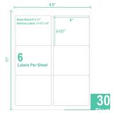 L LIKED 3-1/3" x 4" Shipping Labels 30 Sheets, Total 180 Printable White Sticker Labels, Laser/Inkjet Printing - Matte