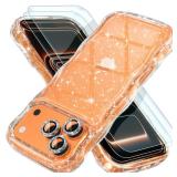 Choiche Compatible for iPhone 17 Pro Max Case, Women Cute Sparkly Phone Case, Curly Wavy Frame Cover [3 x Diamond Camera Lens Protectors] [2 x Tempered Glass Screen Protectors] 6.9" (Glitter Clear)