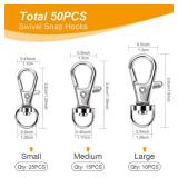 100PCS Swivel Snap Hooks with Key Rings, Premium Metal Swivel Lobster Claw Clasps Assorted Sizes (Large, Medium, Small) for Keychain Clip Lanyard, Jewelry Making, Crafts, Silver