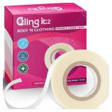 CLING IT2 Double Sided Tape for Clothes, Extra Strength All Day Adhesive Clothing Tape, Versatile Fashion Tape for Fabric, Dress, Cloth, Hemming, No Residue, Gentle on Skin & Body, Transparent Tape.
