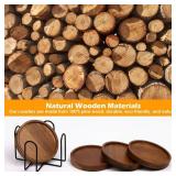 4 Pcs Wood Coasters for Drinks Absorbent, Wooden Coasters with Holder, Drink Coasters for Coffee Table, Absorbent Coaster Set for Table Protection Drink Coasters for Farmhouse, Office, Bar