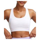 RUNNING GIRL Sports Bra for Women High Support,Criss-Cross Back Strappy Sports Bra Moulded Cup High Impact Workout Top WX3066_White_M