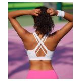 RUNNING GIRL Sports Bra for Women High Support,Criss-Cross Back Strappy Sports Bra Moulded Cup High Impact Workout Top WX3066_White_M