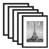 upsimples 11x14 Picture Frame Set of 5, Display Pictures 8x10 with Mat or 11x14 Without Mat, Wall Gallery Photo Frames, Black