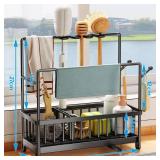 Wotendy Sink Caddy with Drain Pan, Sponge and Dishcloth Holder, Rustproof Stainless Steel Organizer, Removable Brush Holder, Auto Drain Tray