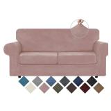WEERRW Velvet Couch Covers for 2 Cushion Couch Sofa - High Stretch Luxury Velvet Plush 3 Pieces Sofa Slipcovers with Elastic Bottom, Furniture Protector for Pets, Machine Washable, Pink, Medium