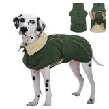 Kuoser Dog Coat, Super-Warm Dog Jacket Windproof Pet Cold Weather Coats for Extra Large Dogs, Fleece Lining Quilted Turtleneck Puppy Snowsuit Reflective Adjustable Doggie Winter Clothes, Green, 3XL