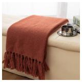 Gealaek Fall Throw Blanket Lightweight Fuzzy Soft Cozy Decorative Blankets for Sofa Bed Farmhouse Throw Blanket Burnt Orange with Fringe 50" x 60"