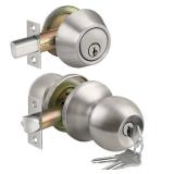 BESTTEN Keyed Same Exterior Door Knob and Single Cylinder Deadbolt Combo Set, Keyed Alike Entry Door Knobs with Lock and Keys for Entrance and Front Door, Satin Nickel