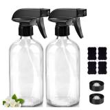 Worldgsb Glass Spray Bottles, 16oz Clear Glass Spray Bottles with Labels & Adjustable Nozzle, Reusable Containers for Cleaning Solutions, BBQ, Food, Plants, Alcohol, Essential Oils(2 Pack)